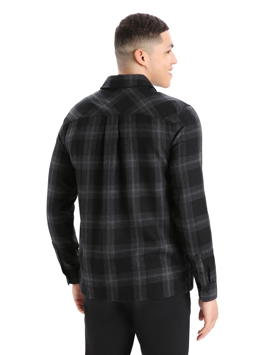 Jet Heather Men's Icebreaker Merino Dawnder Long Sleeve Flannel Shirt Plaid Hoodie | USA 1256ILHS